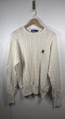 Polo by Ralph Lauren VINTAGE Crest Cotton Knit Sweater in Cream, Large